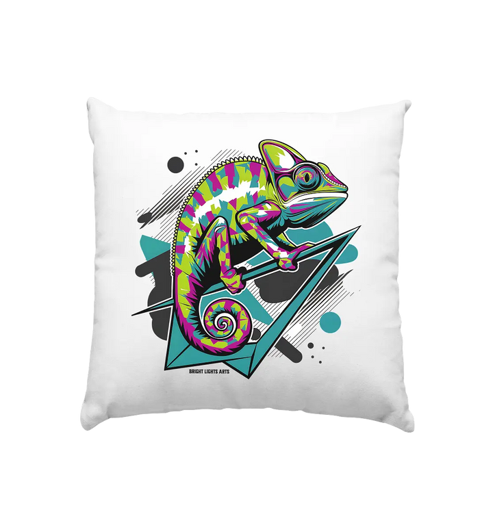 Farbenfrohes Chamäleon – Lebendige Tierillustration - Kissen 40x40cm Bright Lights Arts