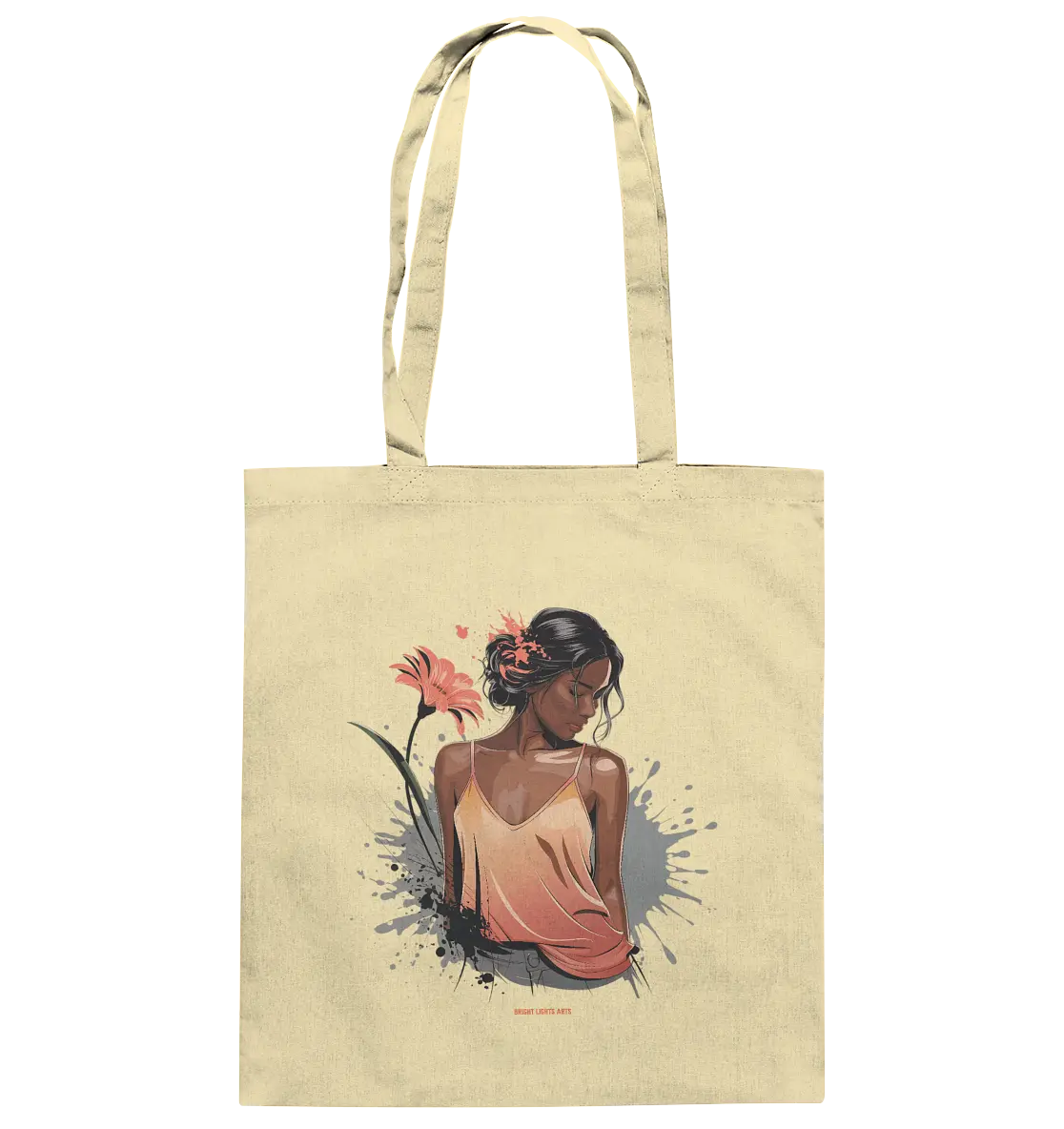 Farbige Eleganz – Stilvolle Frau in einer kreativen Komposition - Baumwolltasche Bright Lights Arts