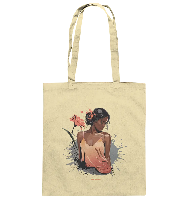 Farbige Eleganz – Stilvolle Frau in einer kreativen Komposition - Baumwolltasche Bright Lights Arts