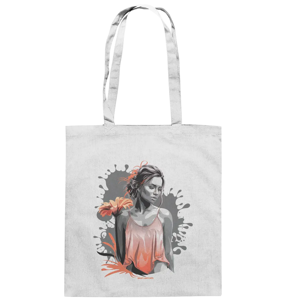 Farbige Eleganz – Stilvolle Frau mit Blume und lebhaften Farben - Baumwolltasche Bright Lights Arts