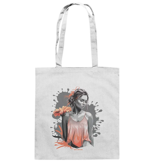 Farbige Eleganz – Stilvolle Frau mit Blume und lebhaften Farben - Baumwolltasche Bright Lights Arts