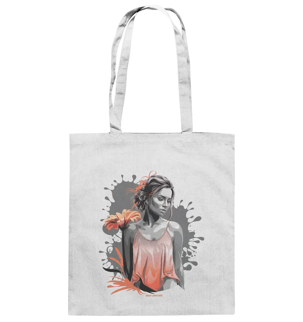 Farbige Eleganz – Stilvolle Frau mit Blume und lebhaften Farben - Baumwolltasche Bright Lights Arts
