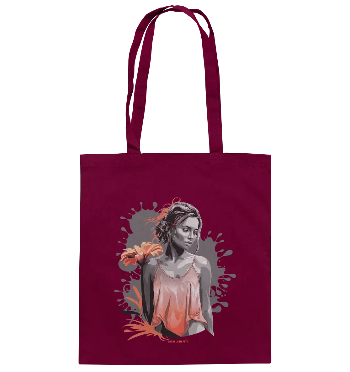 Farbige Eleganz – Stilvolle Frau mit Blume und lebhaften Farben - Baumwolltasche Bright Lights Arts