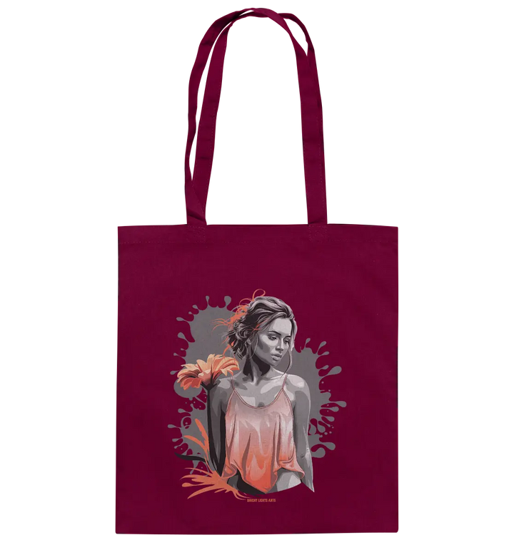Farbige Eleganz – Stilvolle Frau mit Blume und lebhaften Farben - Baumwolltasche Bright Lights Arts