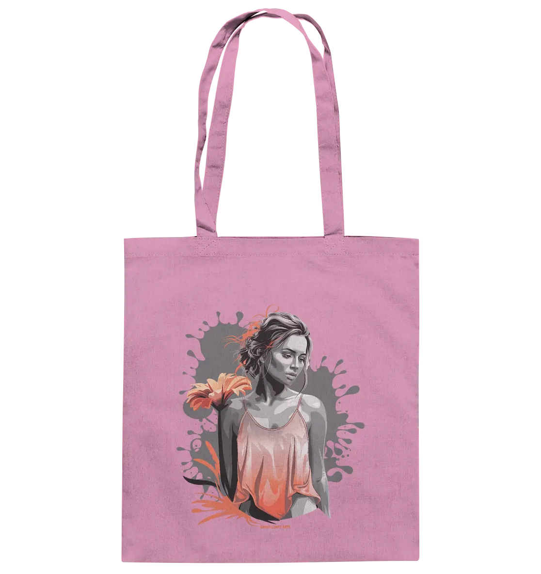 Farbige Eleganz – Stilvolle Frau mit Blume und lebhaften Farben - Baumwolltasche Bright Lights Arts