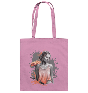 Farbige Eleganz – Stilvolle Frau mit Blume und lebhaften Farben - Baumwolltasche Bright Lights Arts