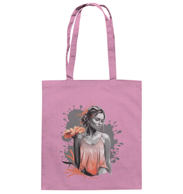 Farbige Eleganz – Stilvolle Frau mit Blume und lebhaften Farben - Baumwolltasche Bright Lights Arts