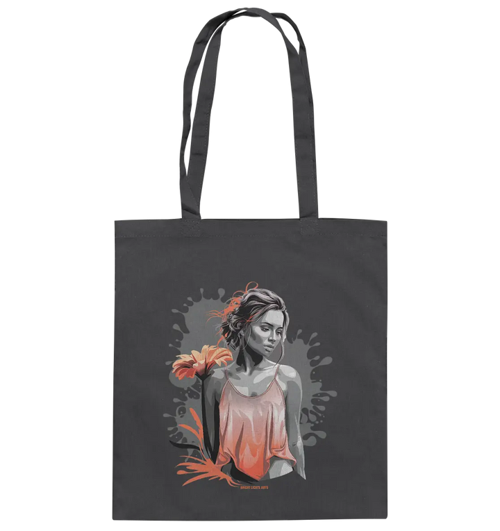 Farbige Eleganz – Stilvolle Frau mit Blume und lebhaften Farben - Baumwolltasche Bright Lights Arts