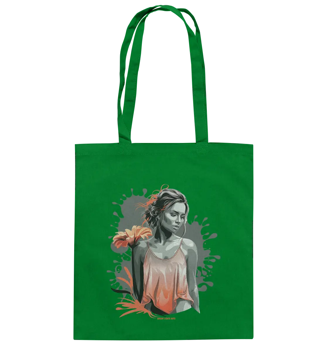 Farbige Eleganz – Stilvolle Frau mit Blume und lebhaften Farben - Baumwolltasche Bright Lights Arts
