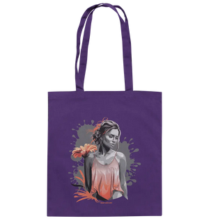 Farbige Eleganz – Stilvolle Frau mit Blume und lebhaften Farben - Baumwolltasche Bright Lights Arts
