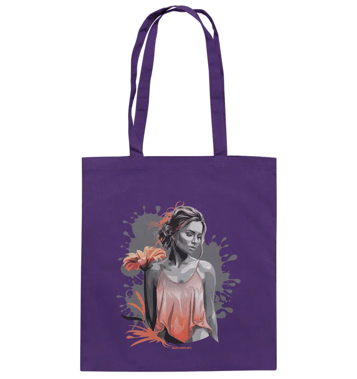 Farbige Eleganz – Stilvolle Frau mit Blume und lebhaften Farben - Baumwolltasche Bright Lights Arts