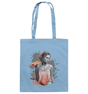 Farbige Eleganz – Stilvolle Frau mit Blume und lebhaften Farben - Baumwolltasche Bright Lights Arts