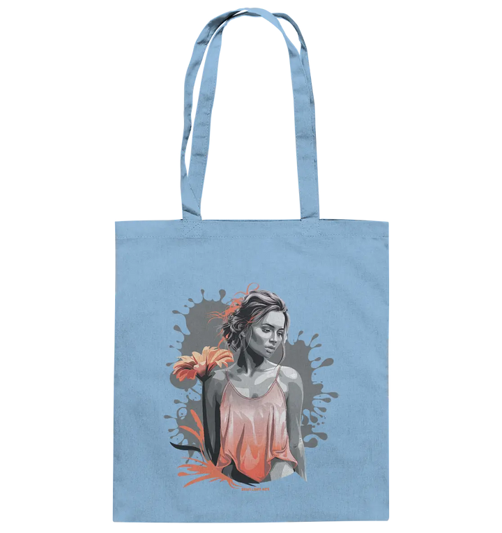 Farbige Eleganz – Stilvolle Frau mit Blume und lebhaften Farben - Baumwolltasche Bright Lights Arts