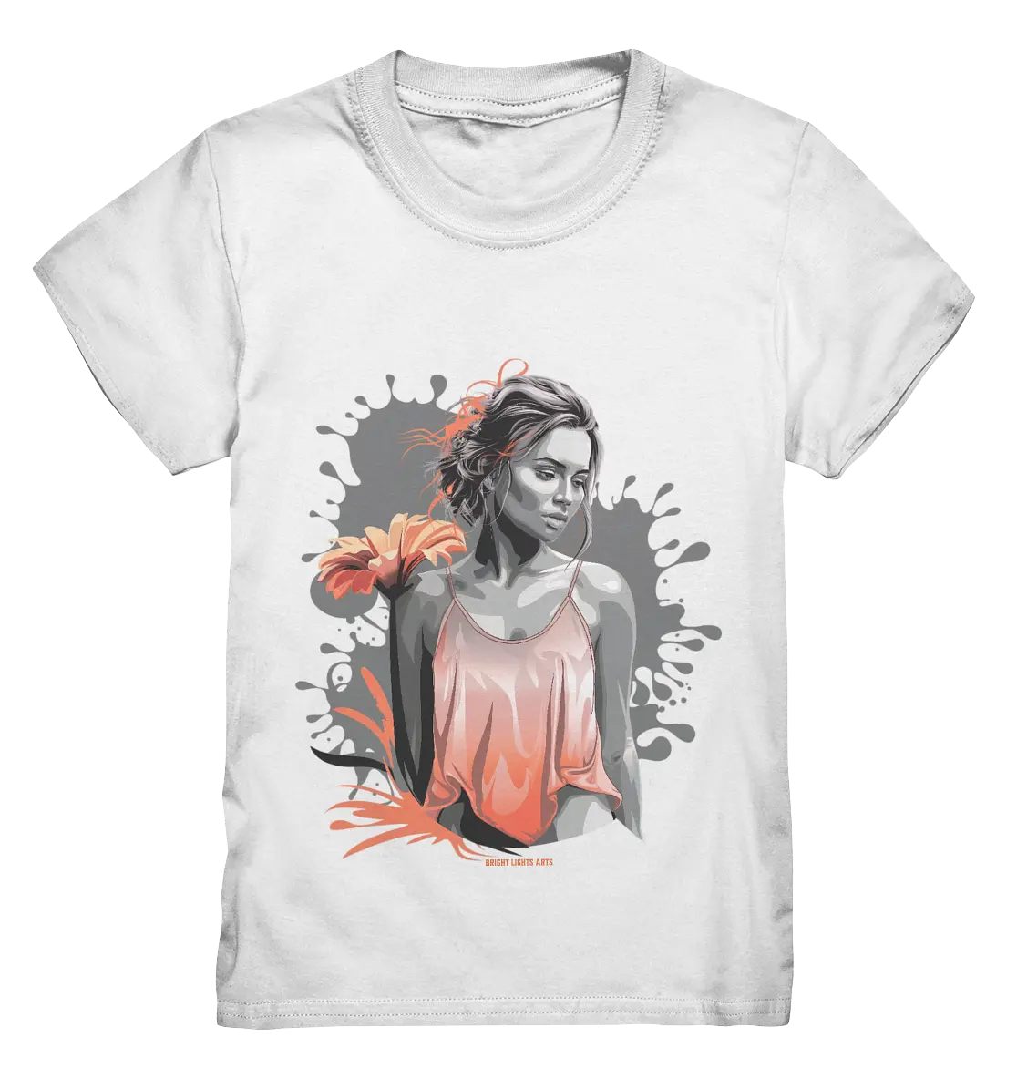Farbige Eleganz – Stilvolle Frau mit Blume und lebhaften Farben - Kids Premium Shirt Bright Lights Arts