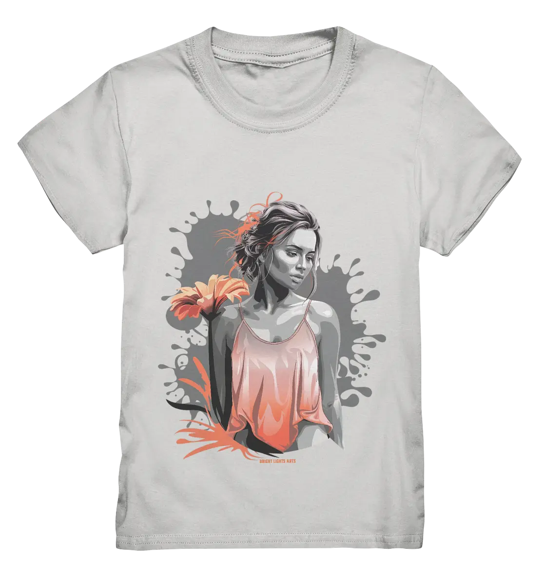 Farbige Eleganz – Stilvolle Frau mit Blume und lebhaften Farben - Kids Premium Shirt Bright Lights Arts