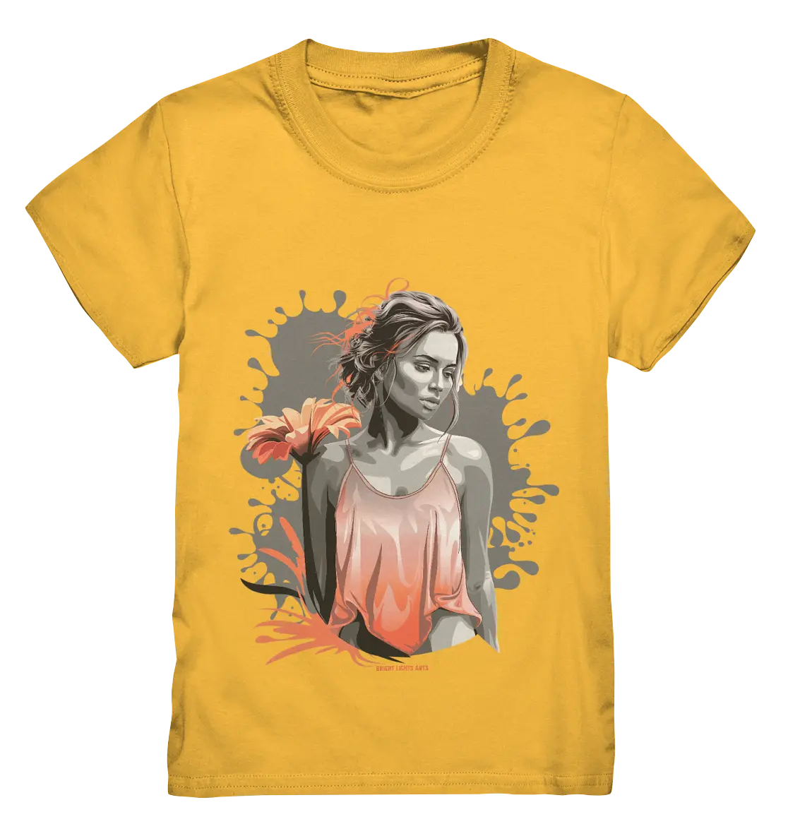 Farbige Eleganz – Stilvolle Frau mit Blume und lebhaften Farben - Kids Premium Shirt Bright Lights Arts