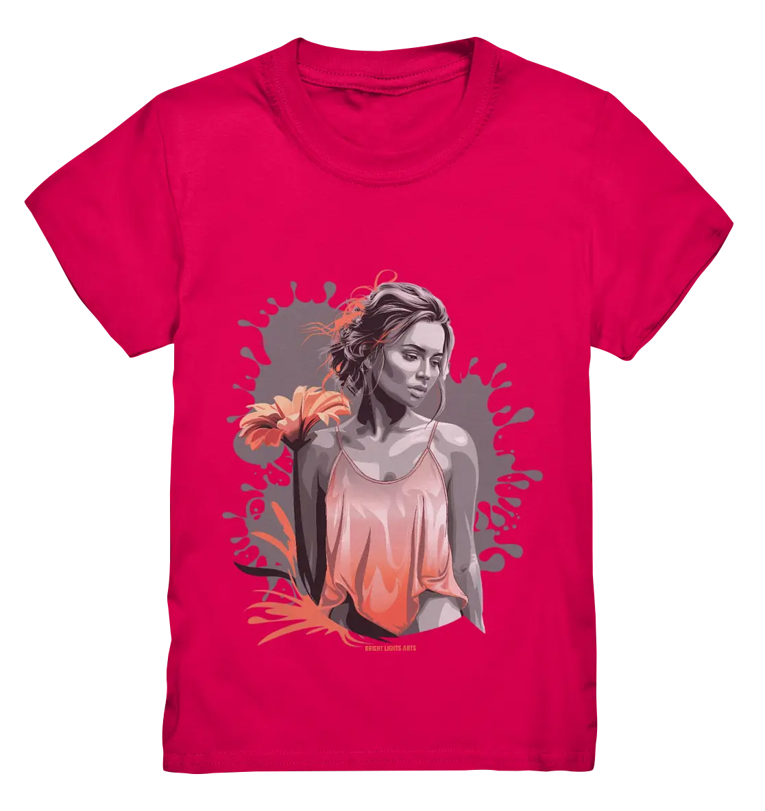 Farbige Eleganz – Stilvolle Frau mit Blume und lebhaften Farben - Kids Premium Shirt Bright Lights Arts
