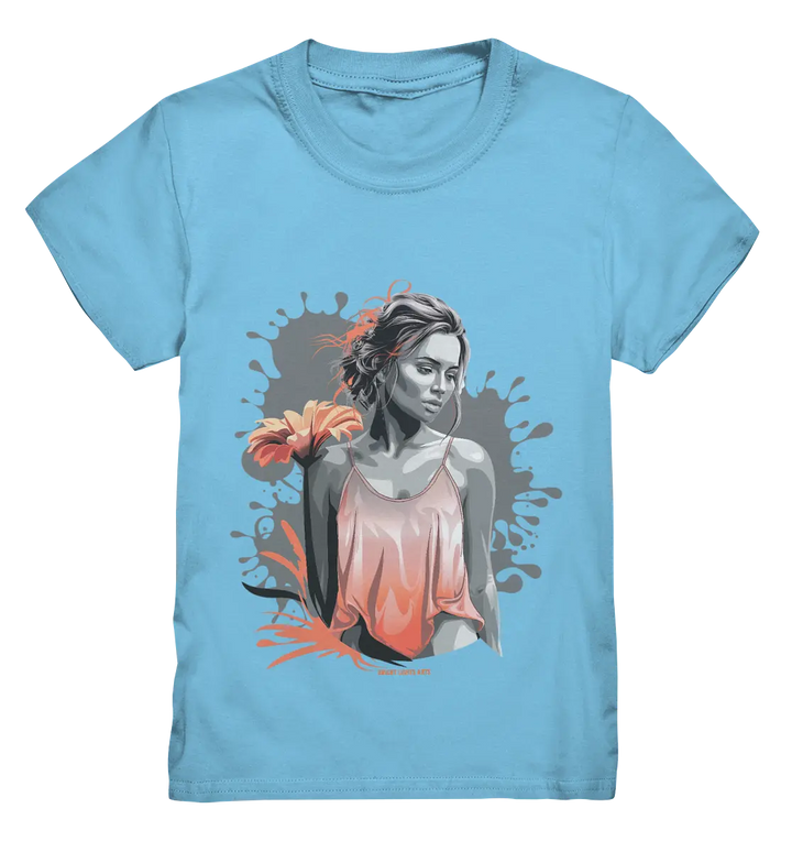 Farbige Eleganz – Stilvolle Frau mit Blume und lebhaften Farben - Kids Premium Shirt Bright Lights Arts