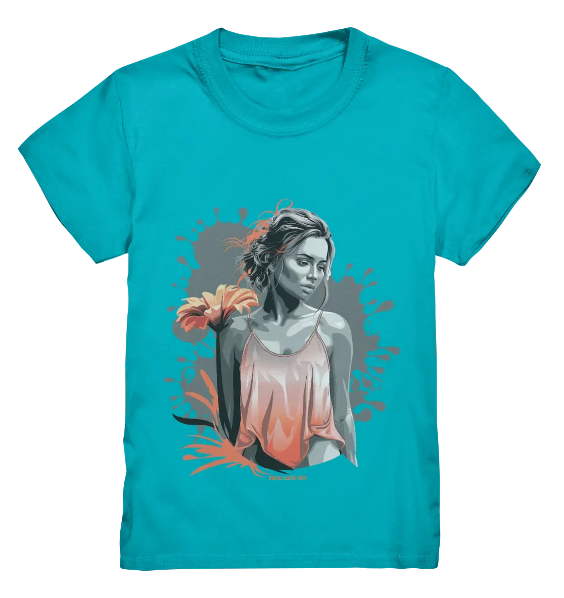 Farbige Eleganz – Stilvolle Frau mit Blume und lebhaften Farben - Kids Premium Shirt Bright Lights Arts