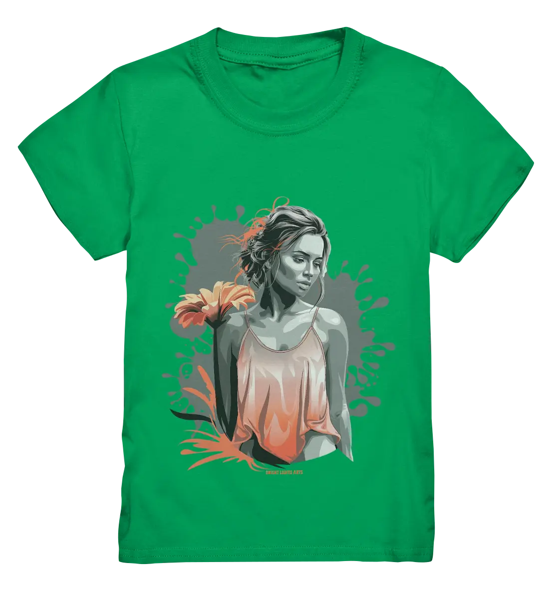 Farbige Eleganz – Stilvolle Frau mit Blume und lebhaften Farben - Kids Premium Shirt Bright Lights Arts