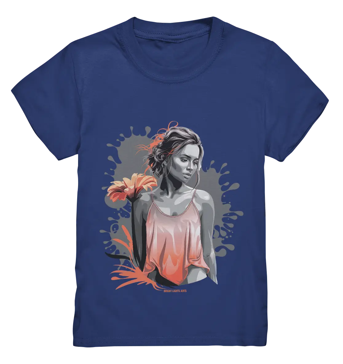 Farbige Eleganz – Stilvolle Frau mit Blume und lebhaften Farben - Kids Premium Shirt Bright Lights Arts