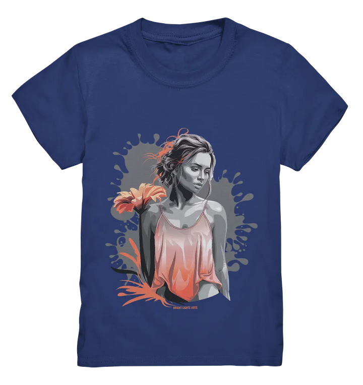 Farbige Eleganz – Stilvolle Frau mit Blume und lebhaften Farben - Kids Premium Shirt Bright Lights Arts
