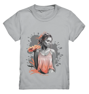 Farbige Eleganz – Stilvolle Frau mit Blume und lebhaften Farben - Kids Premium Shirt Bright Lights Arts
