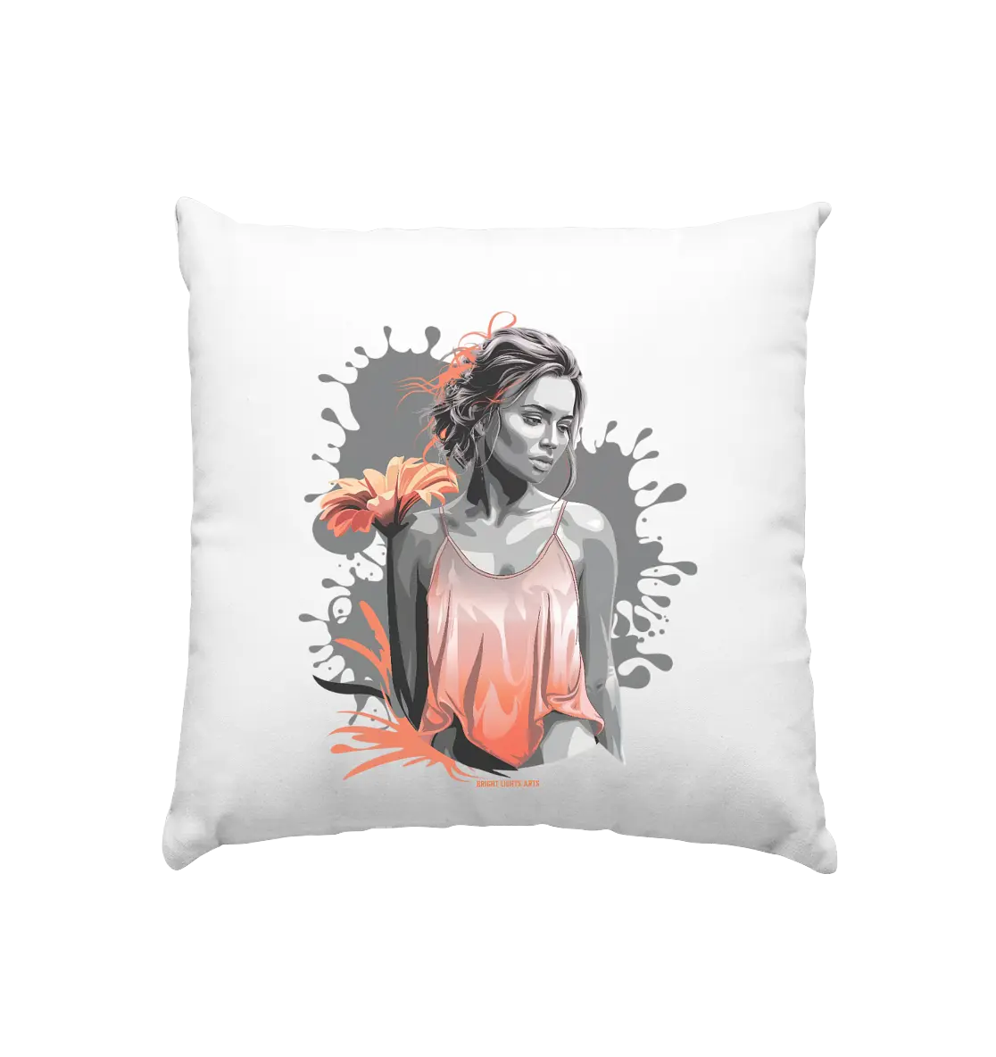 Farbige Eleganz – Stilvolle Frau mit Blume und lebhaften Farben - Kissen 40x40cm Bright Lights Arts
