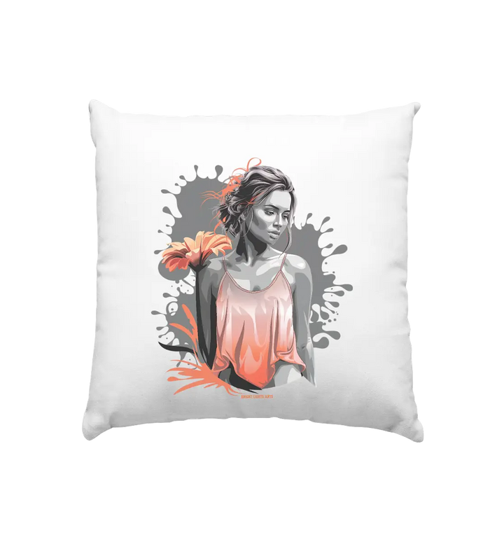 Farbige Eleganz – Stilvolle Frau mit Blume und lebhaften Farben - Kissen 40x40cm Bright Lights Arts