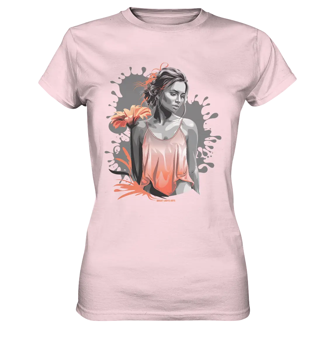 Farbige Eleganz – Stilvolle Frau mit Blume und lebhaften Farben - Ladies Premium Shirt Bright Lights Arts