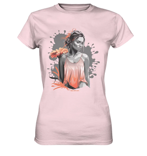 Farbige Eleganz – Stilvolle Frau mit Blume und lebhaften Farben - Ladies Premium Shirt Bright Lights Arts