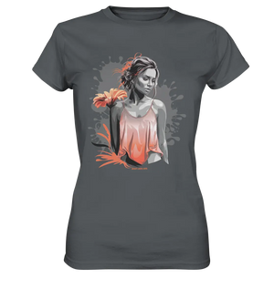 Farbige Eleganz – Stilvolle Frau mit Blume und lebhaften Farben - Ladies Premium Shirt Bright Lights Arts