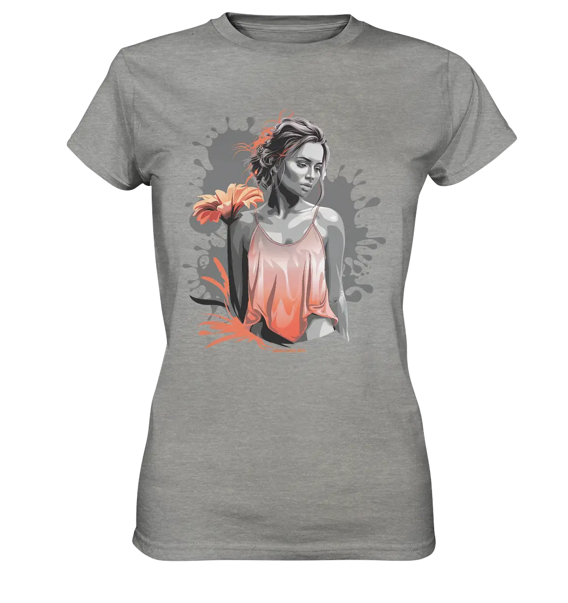 Farbige Eleganz – Stilvolle Frau mit Blume und lebhaften Farben - Ladies Premium Shirt Bright Lights Arts