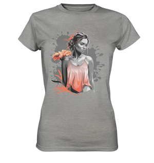 Farbige Eleganz – Stilvolle Frau mit Blume und lebhaften Farben - Ladies Premium Shirt Bright Lights Arts