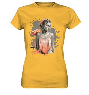 Farbige Eleganz – Stilvolle Frau mit Blume und lebhaften Farben - Ladies Premium Shirt Bright Lights Arts