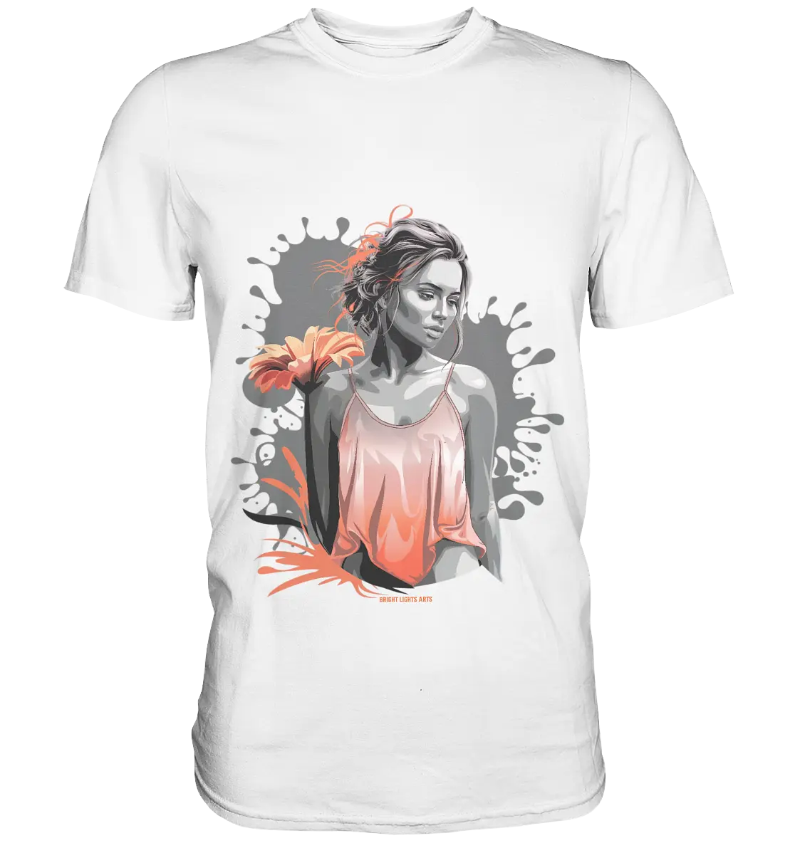Farbige Eleganz – Stilvolle Frau mit Blume und lebhaften Farben - Premium Shirt Bright Lights Arts