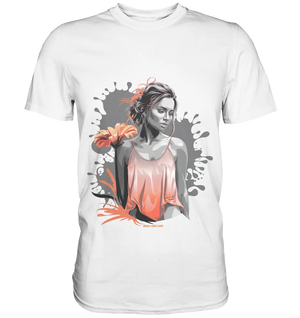 Farbige Eleganz – Stilvolle Frau mit Blume und lebhaften Farben - Premium Shirt Bright Lights Arts