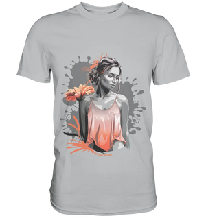 Farbige Eleganz – Stilvolle Frau mit Blume und lebhaften Farben - Premium Shirt Bright Lights Arts