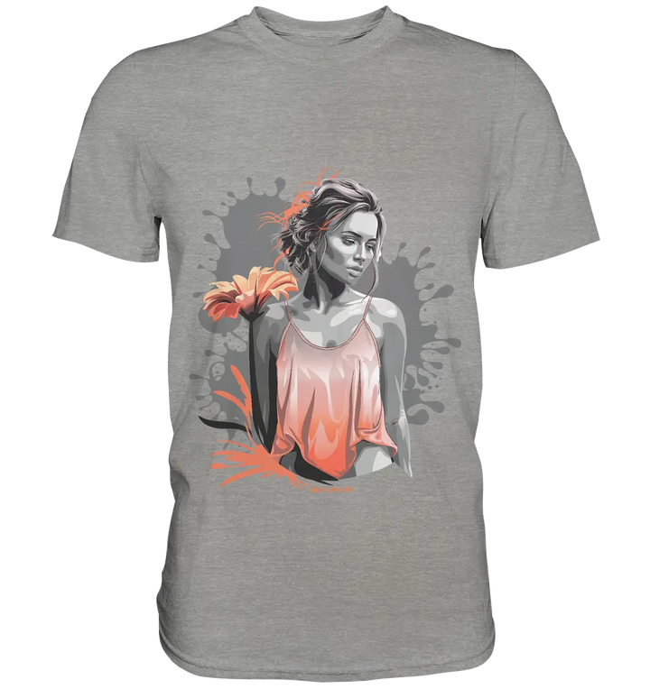 Farbige Eleganz – Stilvolle Frau mit Blume und lebhaften Farben - Premium Shirt Bright Lights Arts