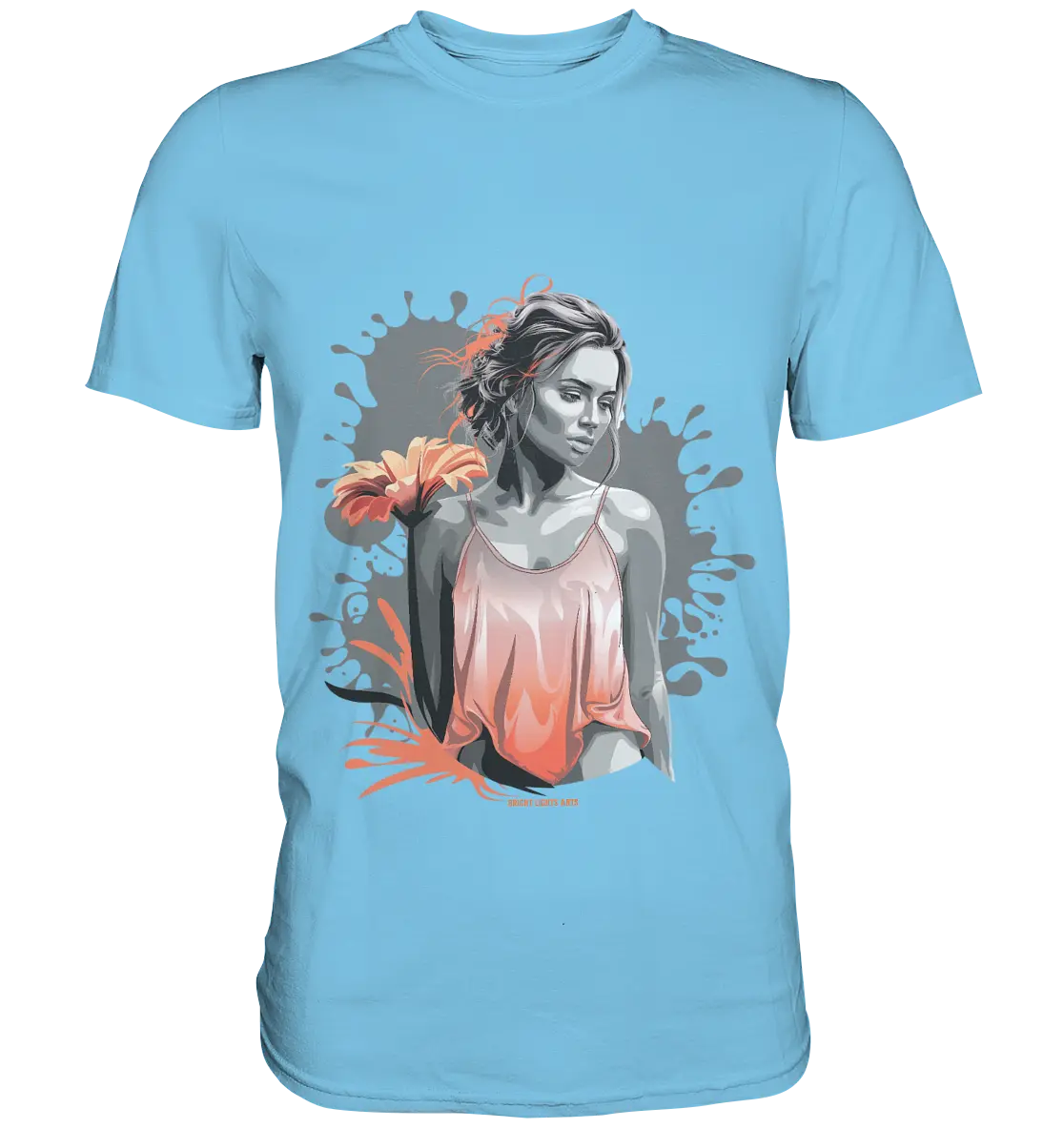 Farbige Eleganz – Stilvolle Frau mit Blume und lebhaften Farben - Premium Shirt Bright Lights Arts