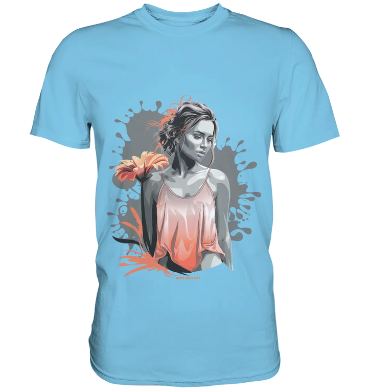 Farbige Eleganz – Stilvolle Frau mit Blume und lebhaften Farben - Premium Shirt Bright Lights Arts