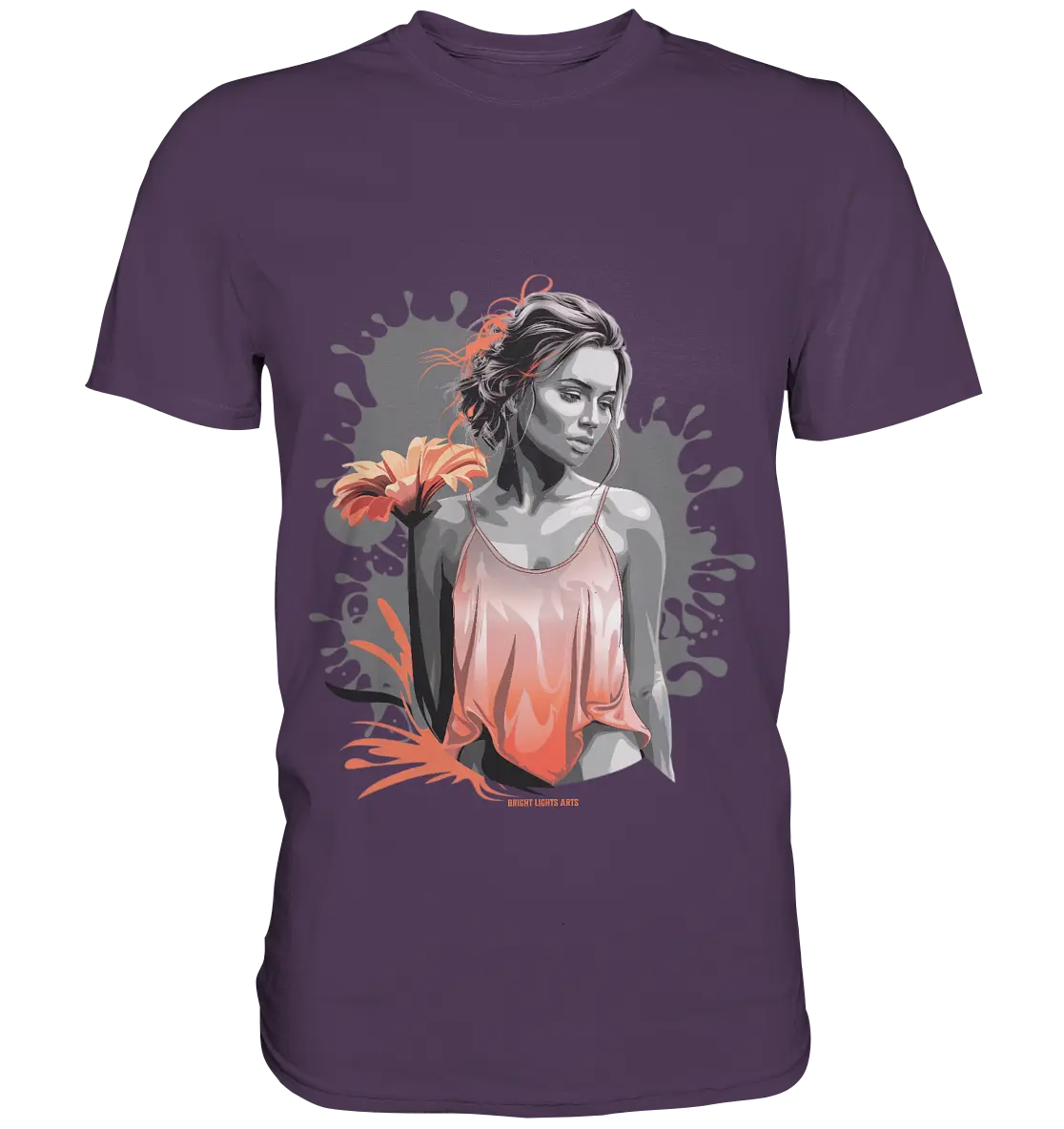 Farbige Eleganz – Stilvolle Frau mit Blume und lebhaften Farben - Premium Shirt Bright Lights Arts