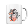 Farbige Eleganz – Stilvolle Frau mit Blume und lebhaften Farben - Tasse glossy Bright Lights Arts