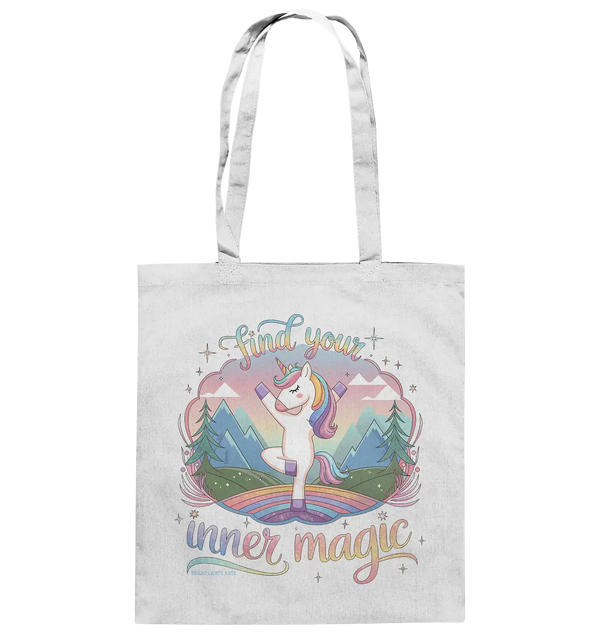 Find Your Inner Magic – Yoga-Einhorn auf dem Regenbogen - Baumwolltasche Bright Lights Arts