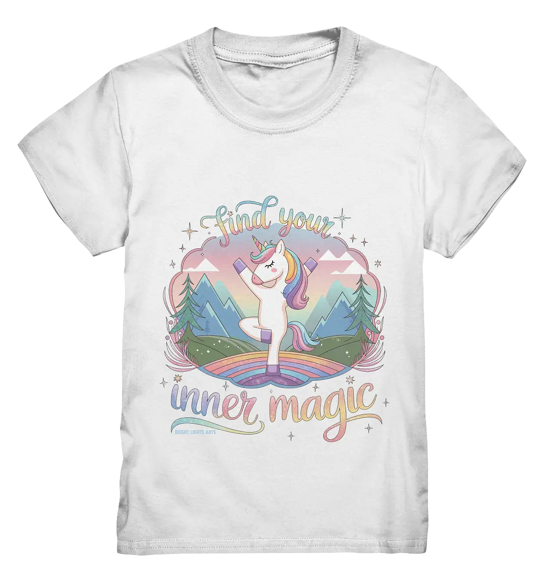 Find Your Inner Magic – Yoga-Einhorn auf dem Regenbogen - Kids Premium Shirt Bright Lights Arts