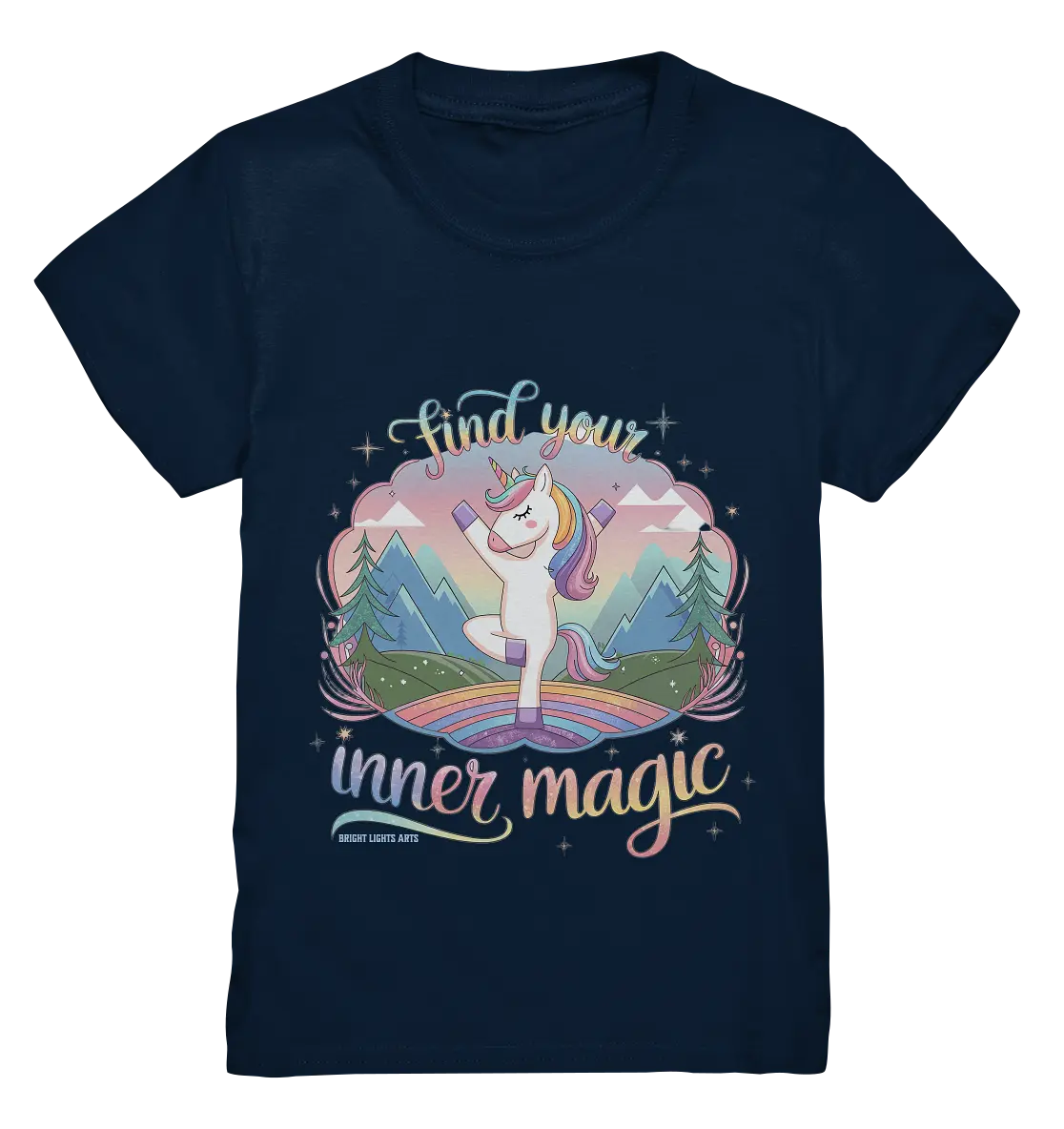 Find Your Inner Magic – Yoga-Einhorn auf dem Regenbogen - Kids Premium Shirt Bright Lights Arts