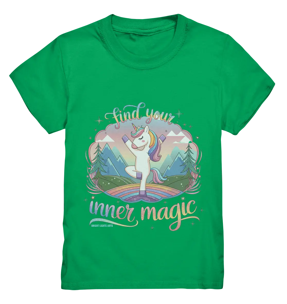 Find Your Inner Magic – Yoga-Einhorn auf dem Regenbogen - Kids Premium Shirt Bright Lights Arts
