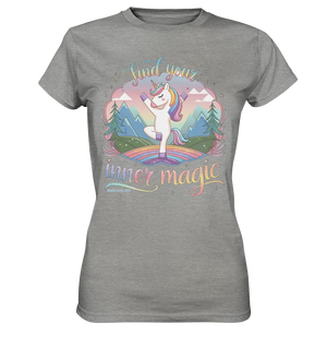 Find Your Inner Magic – Yoga-Einhorn auf dem Regenbogen - Ladies Premium Shirt Bright Lights Arts