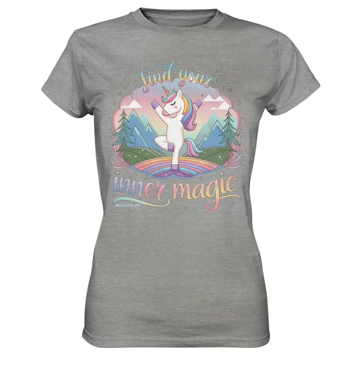 Find Your Inner Magic – Yoga-Einhorn auf dem Regenbogen - Ladies Premium Shirt Bright Lights Arts