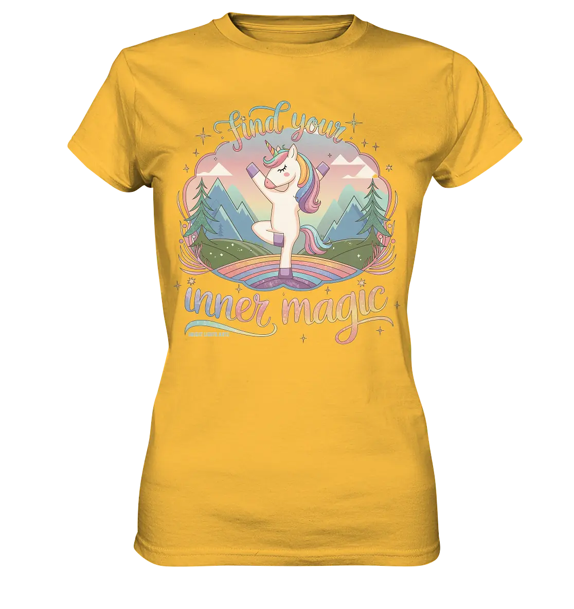 Find Your Inner Magic – Yoga-Einhorn auf dem Regenbogen - Ladies Premium Shirt Bright Lights Arts